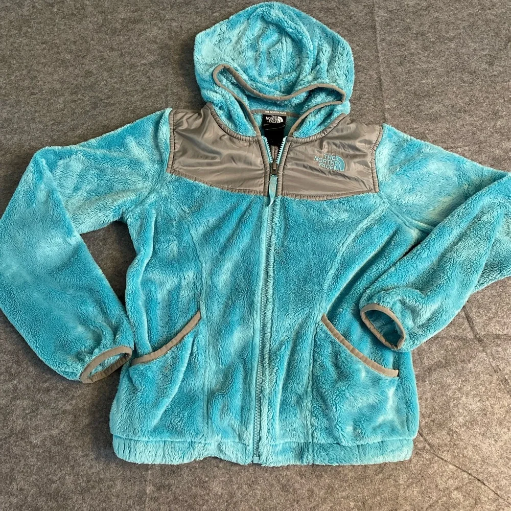 The North Face Hooded Sherpa‎ Fleece Zip Jacket Aqua / Gray Size 10/12